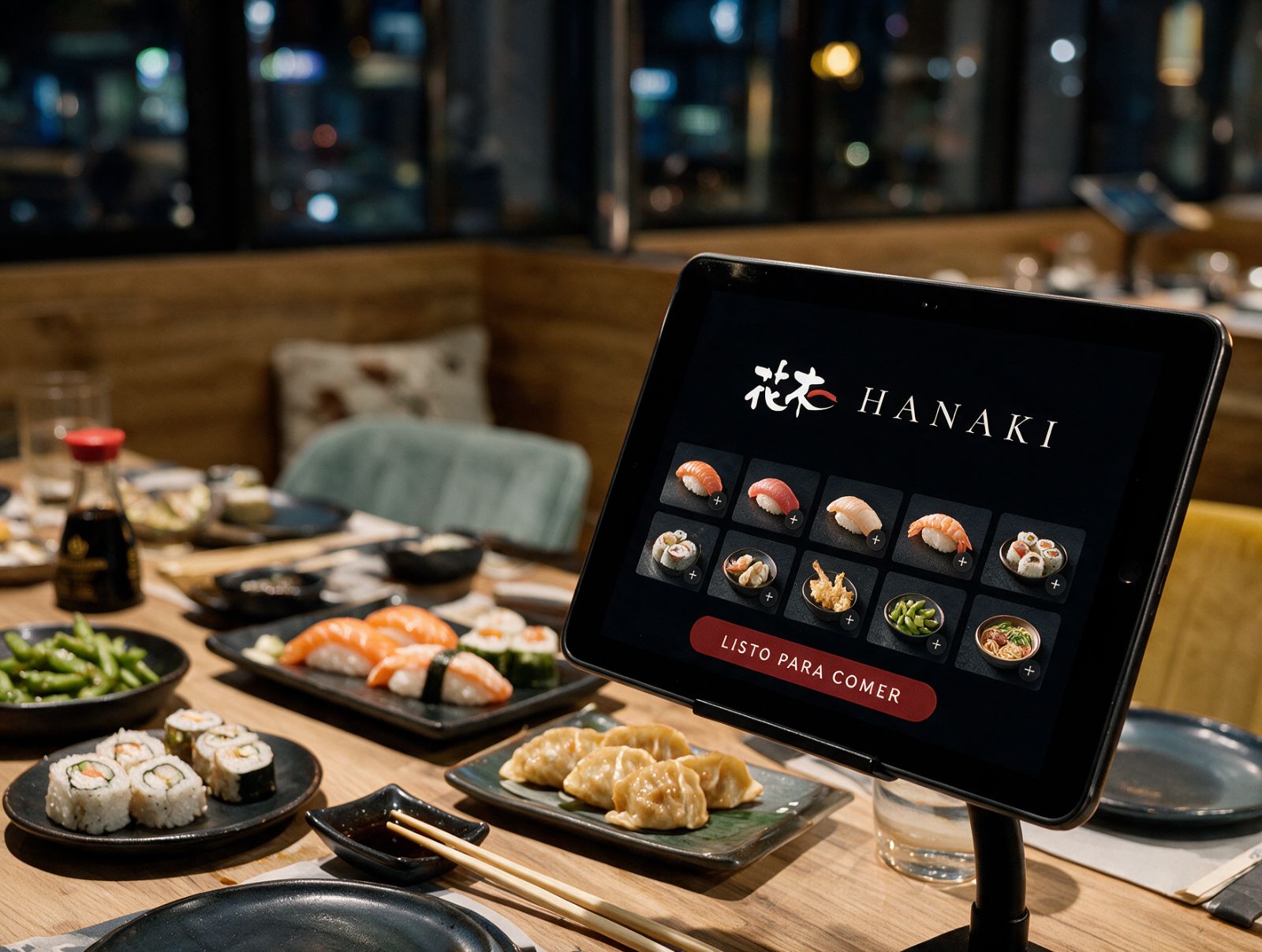 Tablet de pedidos Hanaki en la mesa